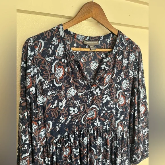 A Pea in the Pod Maternity Navy Floral Tiered Babydoll Mini Dress Medium - Picture 4 of 8